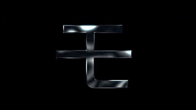 Silver metallic Japanese Katakana "モ". Alpha channel. Seamless loop video