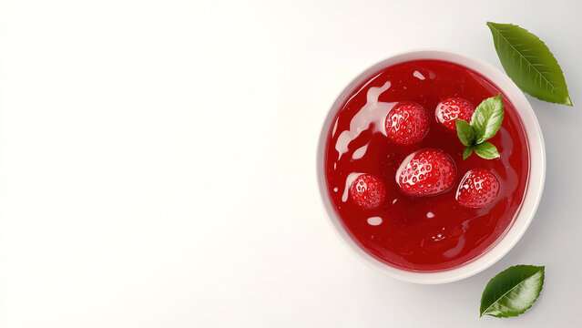 strawberry jam in a bowl isolated on white background 