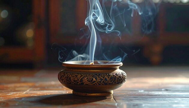 Incense burner with smoke creating a calming atmosphere.