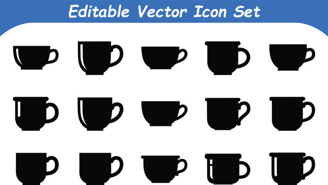 Editable vector icon set of coffee cups with coffee cup food and drink hot beverage drink contain