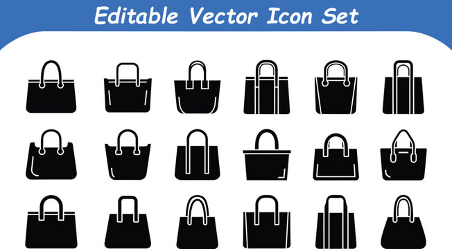 Editable vector icon set of handbags with shoulder bag women s fashion accessory bag accessory