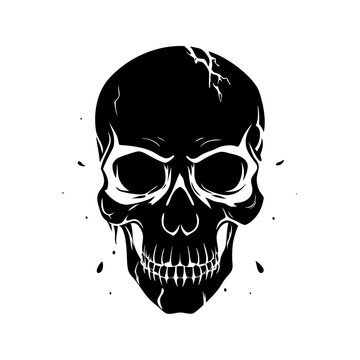 Black Skull Vector Illustration Grunge Halloween Horror Tattoo Design on White Background
