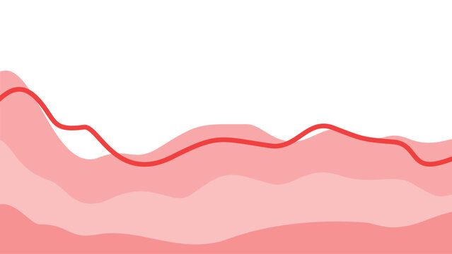 Creative fluid landscape illustration featuring rose pink and apricot crush waves. Dynamic scarlet line on abstract liquid shapes, perfect for trendy social media backdrop.
