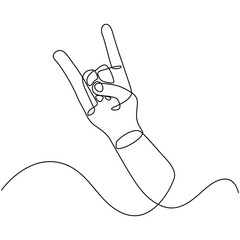 Fototapeta premium Continuous Line Art Drawing Of Rock On Gesture