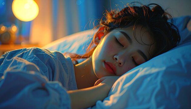 Peaceful slumber - A young woman deeply asleep in her bed.