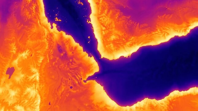 Thermal heatmap topography of the Bab el-Mandeb strait region