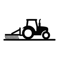 Fototapeta premium Farm tractor with a plow attachment. Silhouette vector illustration isolated on transparent background. Agricultural machinery and farming concept