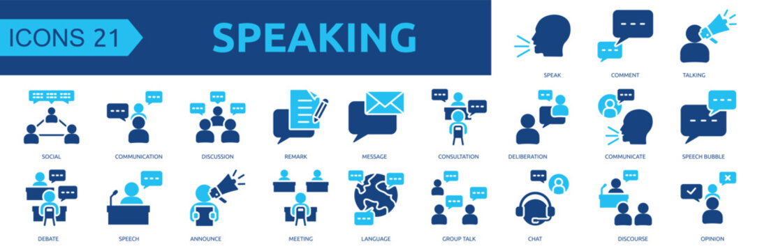 Speaking icon collection set glyph color