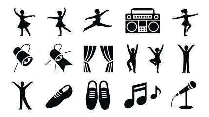 Set of 18 Black Dance and Music Icons Vector © Monwara Perven
