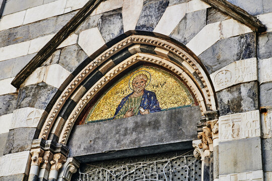 12th-century mosaic of Saint Matthew located on the facade of the Chiesa di San Matteo in Genoa, Italy, Europe