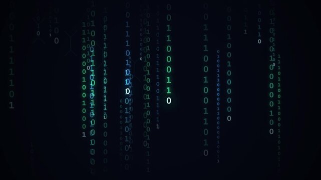 Digital Data Stream with Falling Binary Code Background Motion Graphic