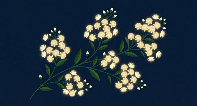 Bokul flower Mimusops elengi minimal star floral vector design isolated on dark background