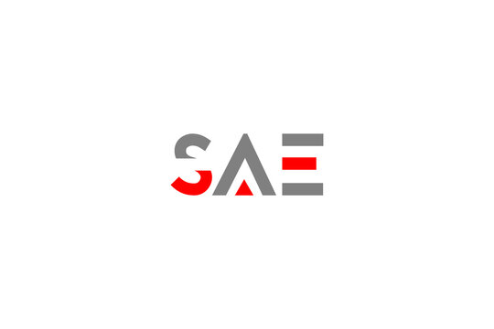 Modern SAE Logo: Minimalist Red and Grey Geometric Typography Design for Corporate Tech Branding