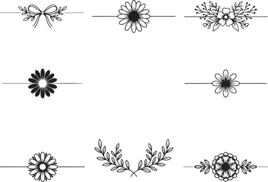 Set of six decorative floral and bow line dividers