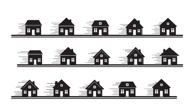 Minimalist house silhouette icons set, black residential building vector collection, 15 simple home symbols for real estate and neighborhood maps