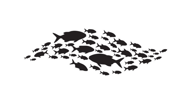 Large school of small fish swimming together in synchronized pattern creating dynamic underwater motion effect vector.
