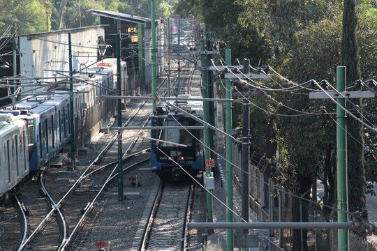 Mexico City, Mexico - Apr 19, 2026: Estadio Azteca Station of the Light Rail, an electric rail public transport system that offers fast and efficient service in CDMX