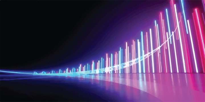 Glowing neon bar chart showing upward growth trend with blue and pink lights
