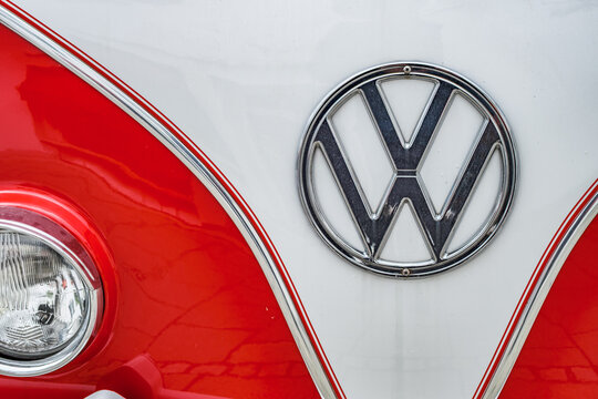Munich, Germany - April 10: typical old Volkswagen bully at the old town of Munich on April 10, 2024