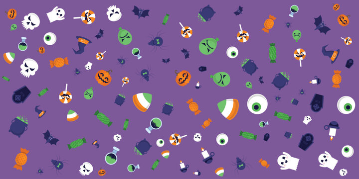 halloween pattern with spooky elements and candy vector illustration