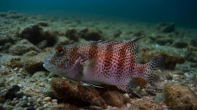 Underwater Habitat Featuring Fish Foraging On Gravelly Seabed With Blue Ambient Illumination