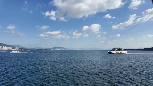 Sea View with Boat in Hiroshima Japan