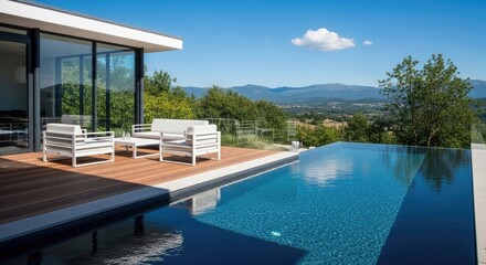 Fototapeta premium Modern infinity pool with stunning mountain view