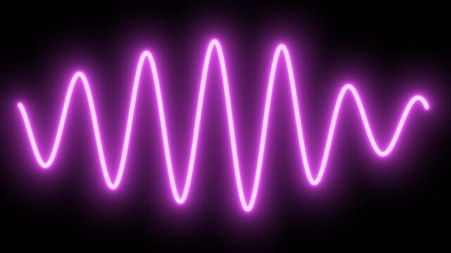 Animated glowing pink neon sine wave oscillating smoothly on a dark background. A seamless looping abstract waveform decoration