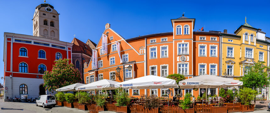 Erding, Germany - May 2: historic buildings at the old town of erding on May 2, 2025