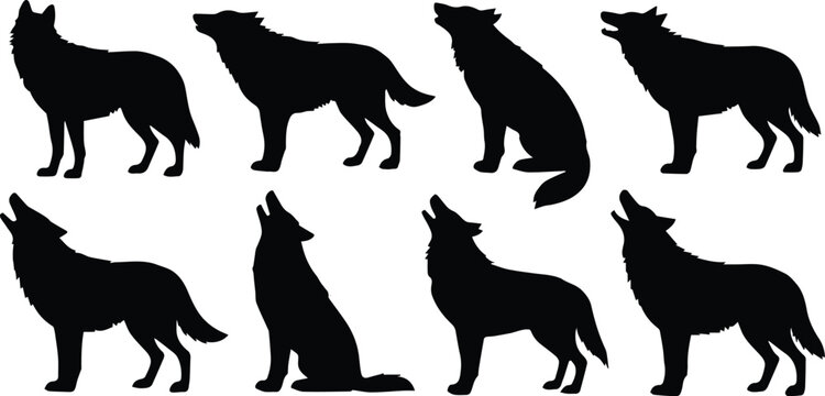 wolf silhouette minimalist animal emblem stencil clipart illustration