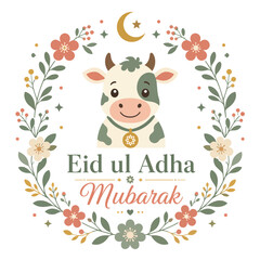 Obraz premium Muslim family celebrating with cow eid ul adha mubarak