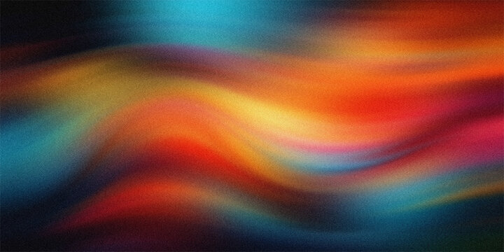 Abstract grain texture background with colorful wave pattern featuring orange blue red and yellow flowing shapes and noise.