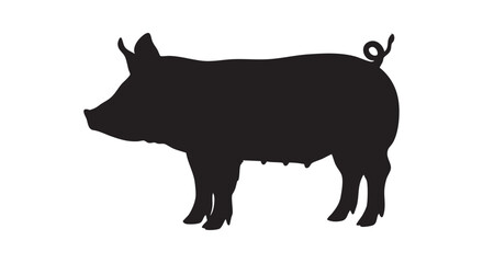 Fototapeta premium Pig silhouette side view domestic farm animal hog with curly tail isolated on white background.