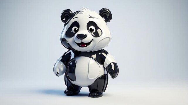 A cute cartoon vector illustration of a baby panda bear character eating green bamboo in the wild nature of China