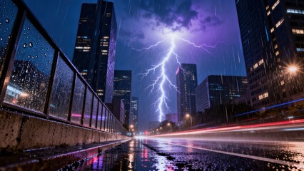 Fototapeta premium City street at night with lightning