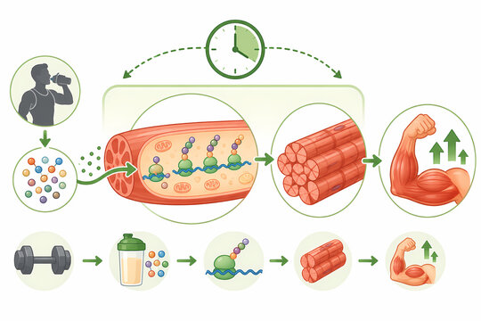 Muscle protein synthesis post workout window illustration