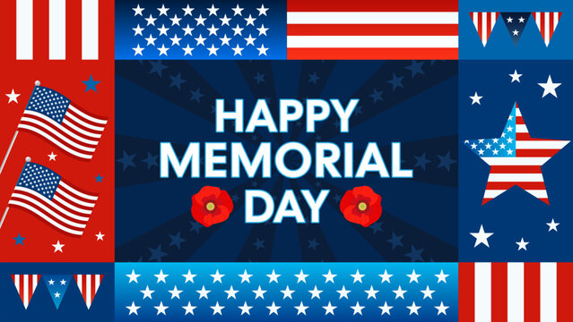 Happy Memorial Day greeting card banner vector illustration. flat design