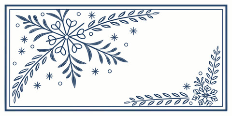 Winter season border design featuring stylized snowflakes and leafy branches snowflake christmas decorative seasonal ornament template invitation background celebration ornamental greeting © Sp