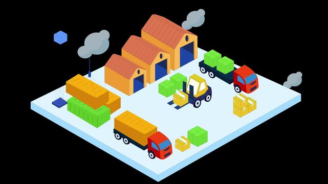 A stock animation video of Warehouse storage and shipping logistics with an alpha channel 