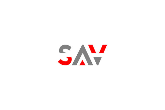 SAV Letter Initial Logo: Minimalist Geometric Monogram in Red and Grey for Corporate Brand Identity