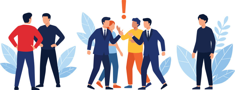Conflict and Social Interaction Illustration Set with People Arguing, Workplace Disagreement, Communication Problems, and Emotional Stress Situations
