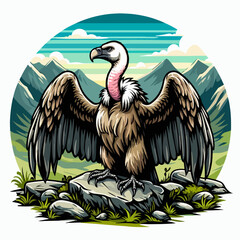 Obraz premium Cartoon vector of a vulture about to prey