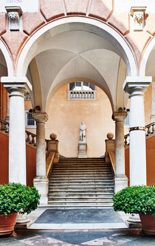 staircase and courtyard of the Palazzo Doria Turs (built in the 16th century for Niccol&ograve; Grimaldi) in Genoa, Italy, Europe