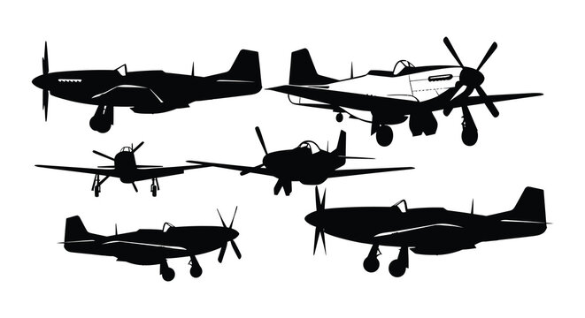 World war ii fighter plane silhouettes on a white background