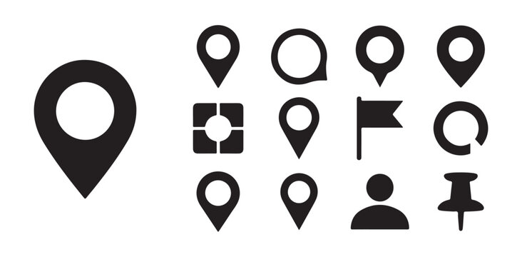 Map pin icon set. location pointer and destination symbols.
