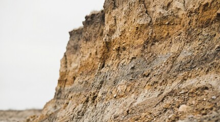 Naklejka premium Earthy cliff face showing sedimentary rock layers and soil texture