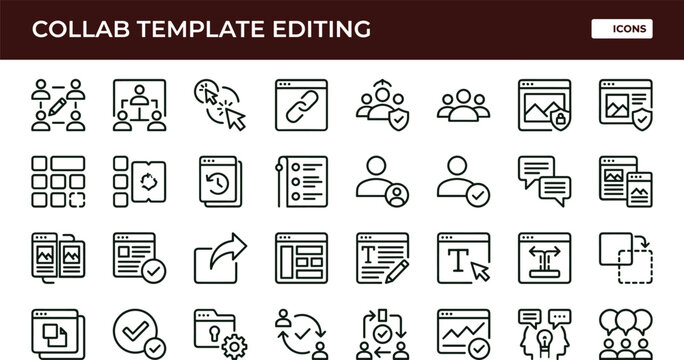 Collaborative template editing icon set for document workflow dashboards web applications user interfaces and business presentations