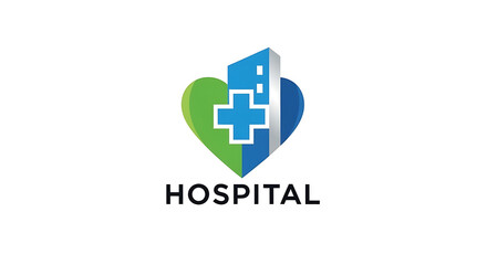Fototapeta premium Modern medical hospital building logo design, symbolizing community care and health support, perfect for healthcare service branding and wellness organizations