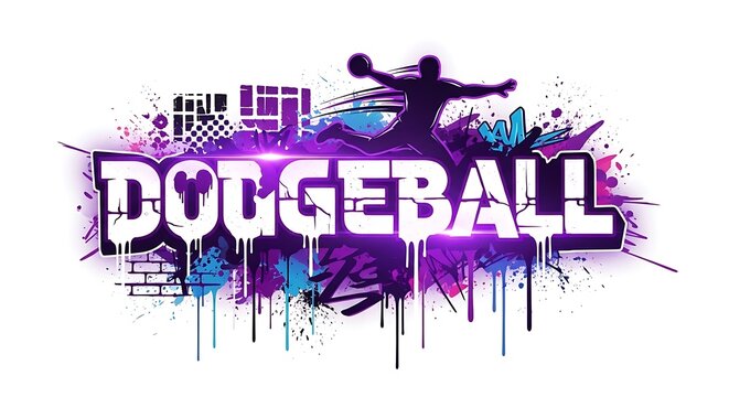 Dodgeball Logo Design with Graffiti Art and Athlete Silhouette