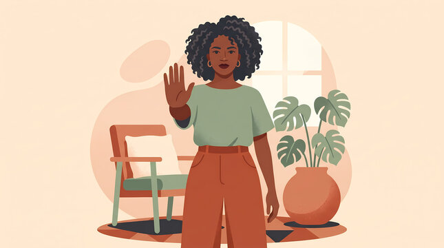 Empowered Black Woman Setting Boundaries with Stop Gesture